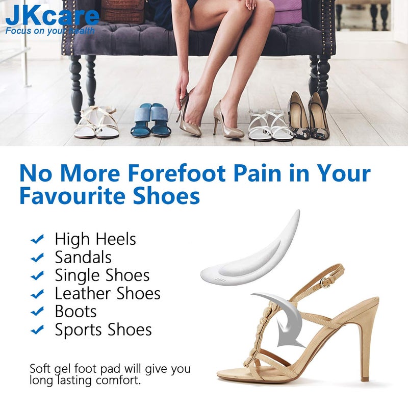 JKcare Gel Metatarsal Pads (Adhesive-Backed), Ball of Foot Cushions, Forefoot Support for Metatarsalgia, Mortonâ€™s Neuroma, Aching Feet Pain Relief- 6 Pack - Image 5